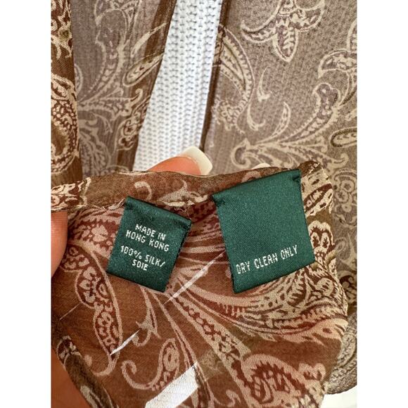 Vintage 80's Ralph Lauren 100% SILK paisley Brown Beige scarf Classic JAPAN - Picture 4 of 6